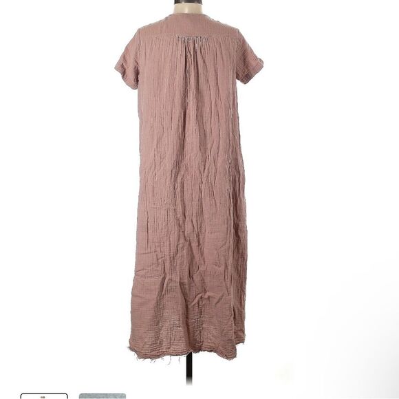 The Frock NYC 100% Cotton Gauze Crinkle Dusty Rose Maxi Boheme Shirt Dress Sm - Picture 5 of 10